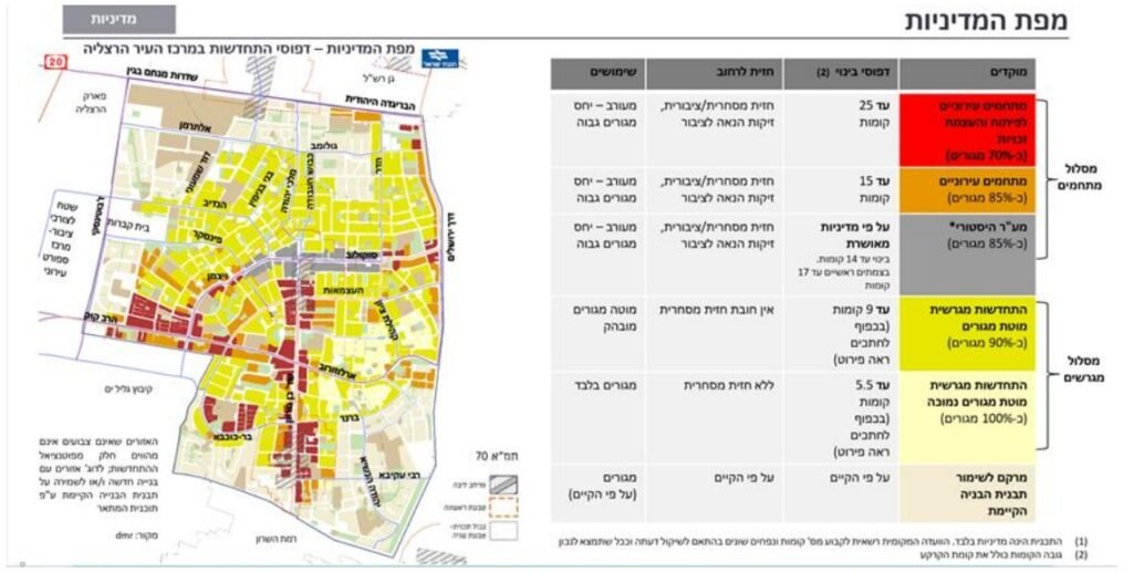 מסמך המדיניות החדש של הרצליה לחלופת שקד נכנס לתוקף מפת מדיניות ההתחדשות העירונית של הרצליה