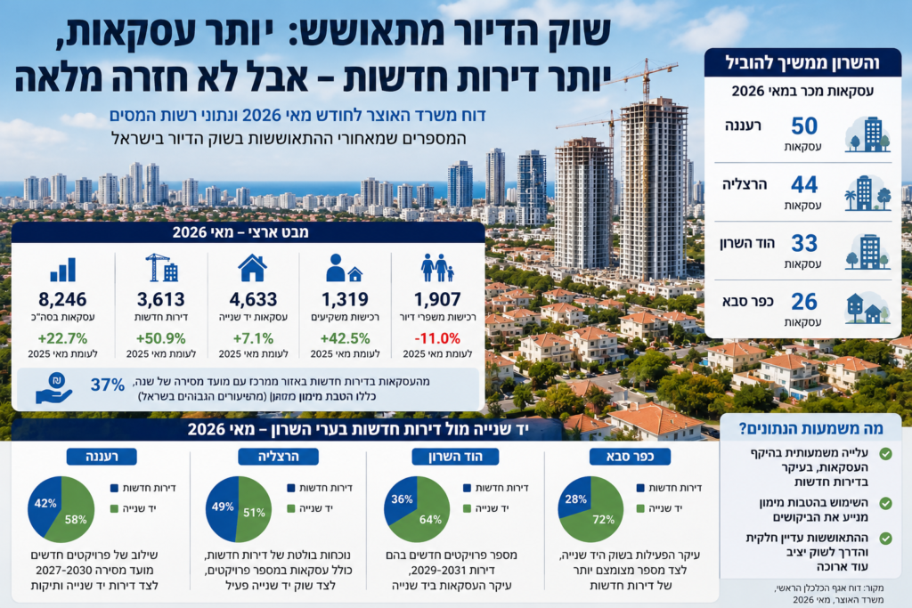 השרון מאותת על התאוששות: יותר עסקאות ויותר דירות חדשות, אבל הדרך לחזרה מלאה עדיין ארוכה