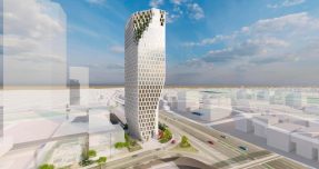 תוכנית המגדל בית אקרשטיין הרצליה.  (הדמיה: משרד אדריכלים יסקי מור סיוון)