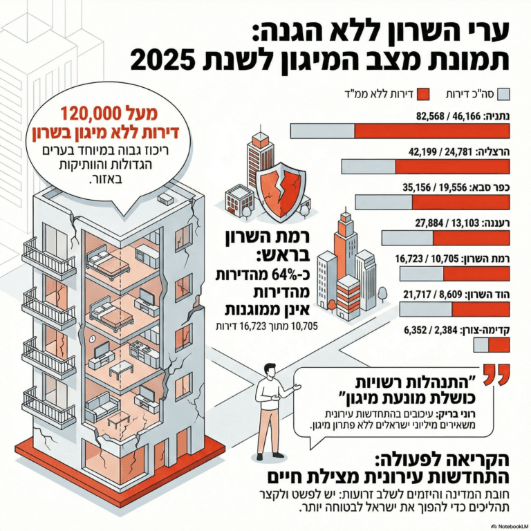  עשרות אלפי דירות ללא ממ"ד בערי השרון סכנה מיידית