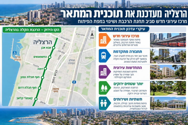 הרצליה מעדכנת את תוכנית המתאר: מרכז עירוני חדש סביב תחנת הרכבת ושינוי במפת הפיתוח